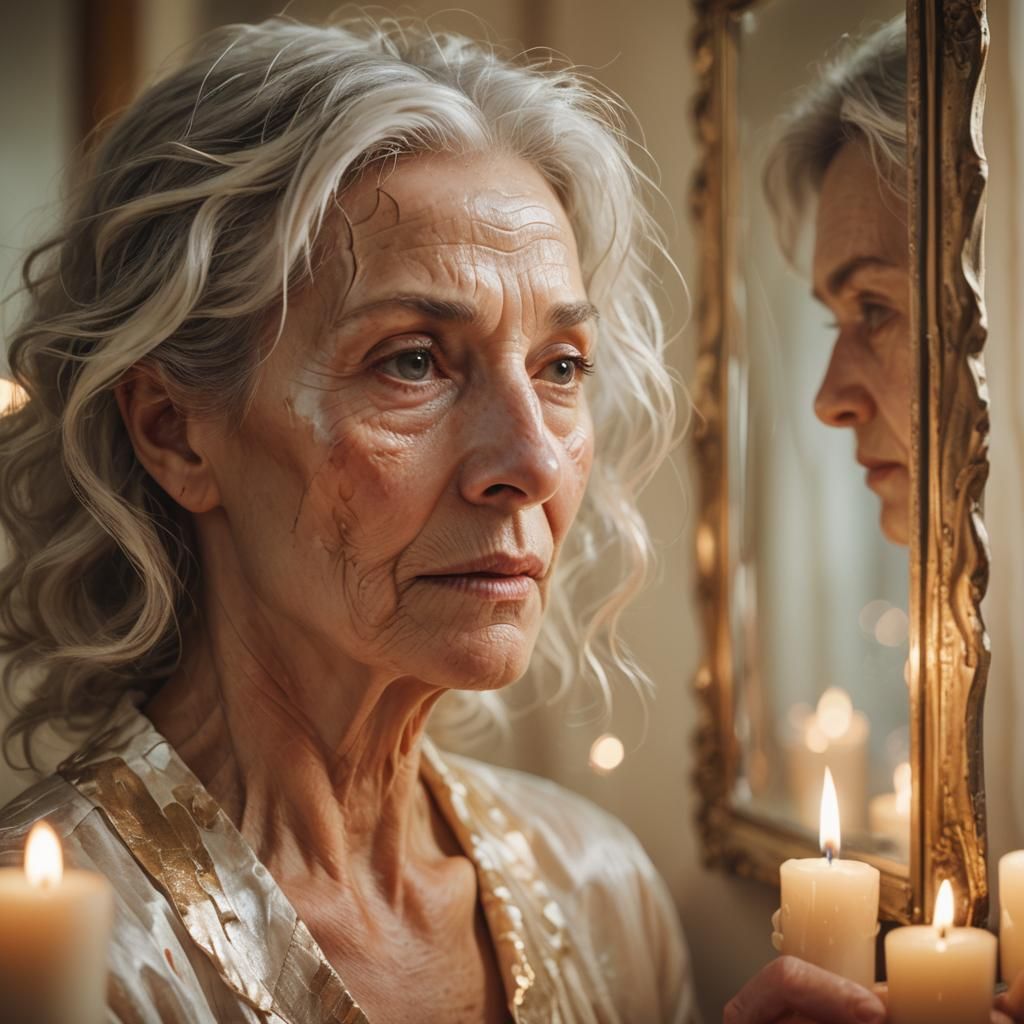 Aging Woman's Reflection: Fauvist Concept Art