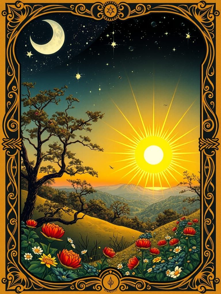 Ornate Art Nouveau Tarot Card Nature Scene