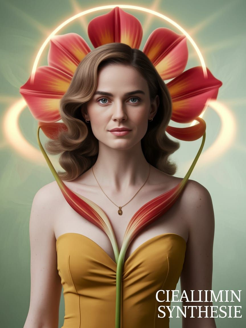 Photorealistic Woman Merged with Abstract Flower