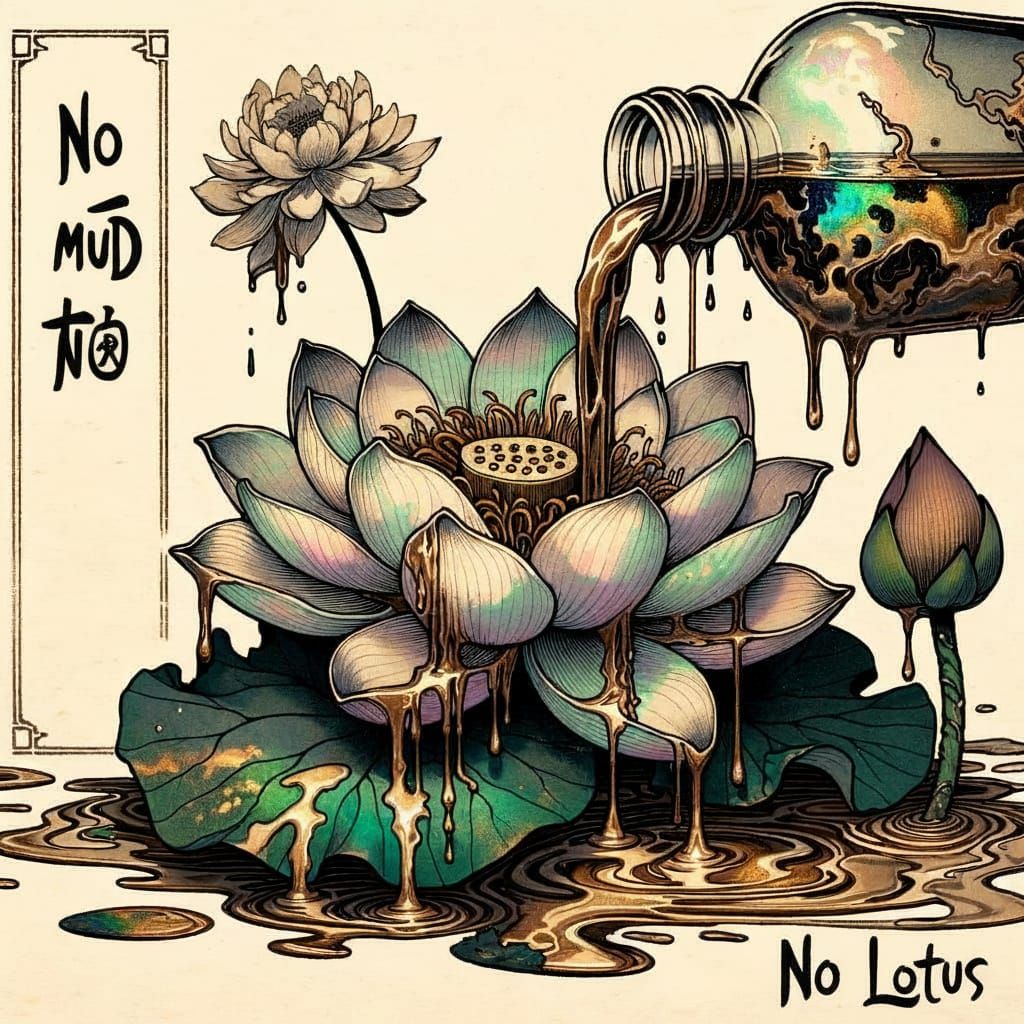 Ukiyo-e Lotus Dripping Mud in Watercolor Style