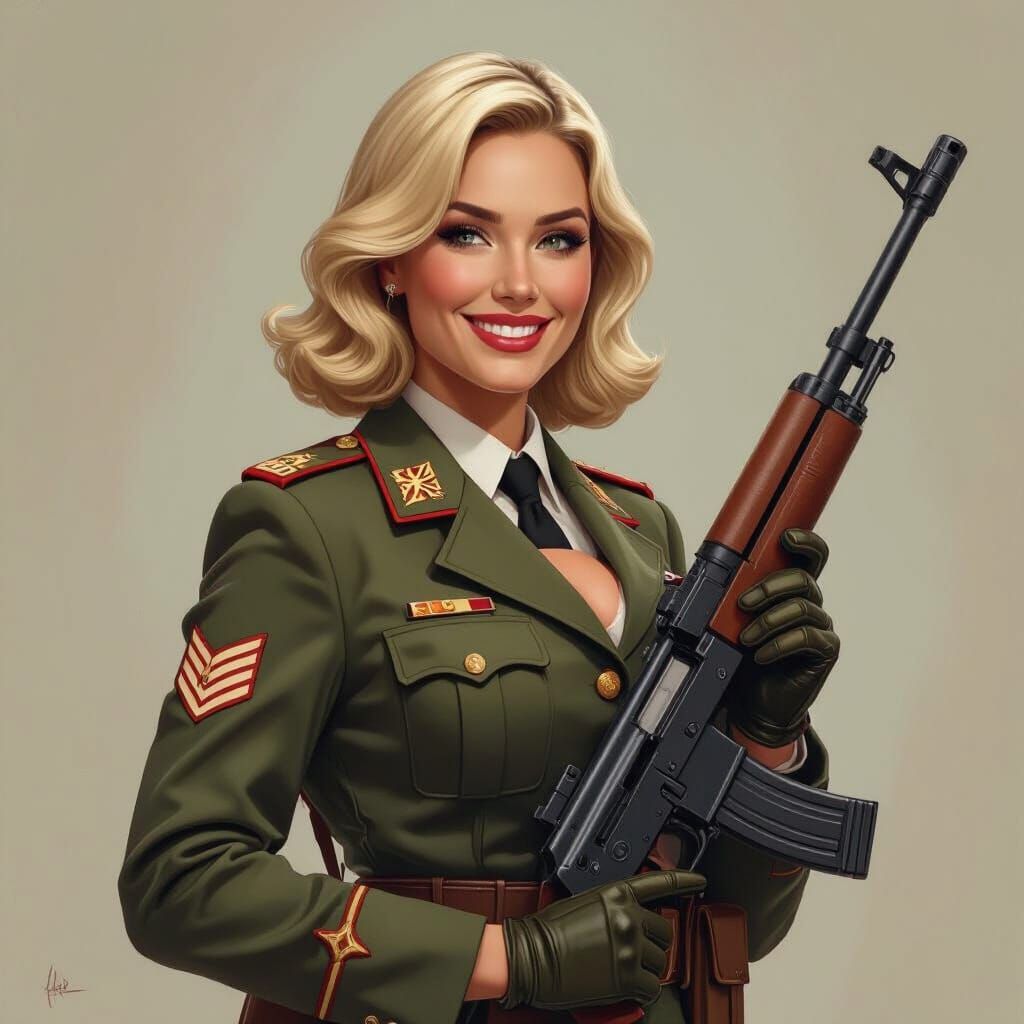 Woman in Uniform, Matte Painting Style
