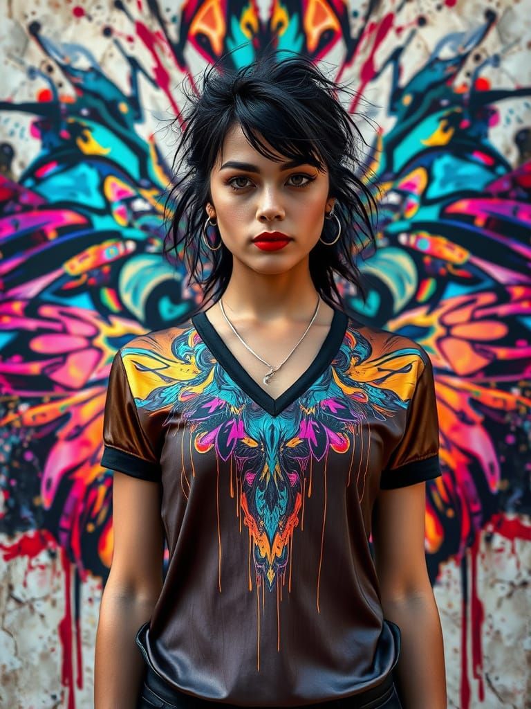 Avant-Garde Fashion Portrait of Rosa in Psychedelic Graffiti