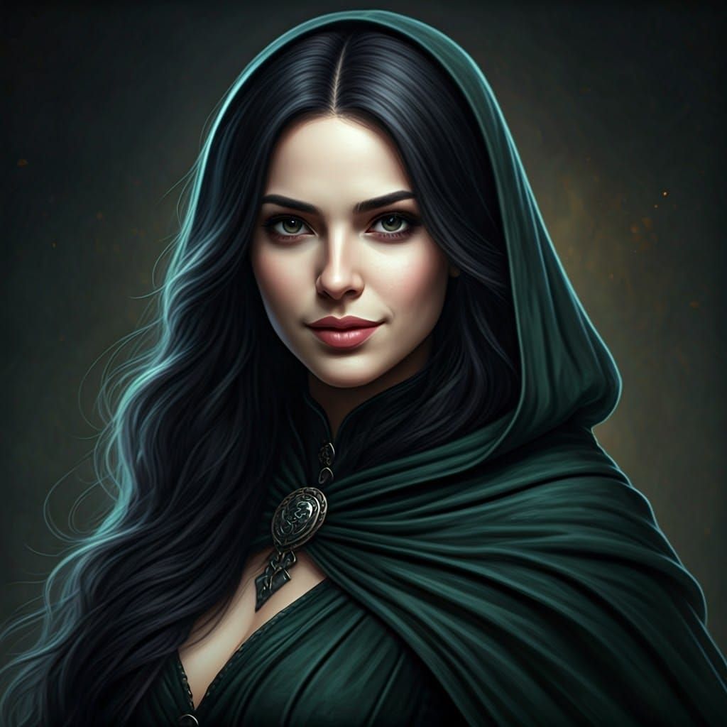 Mysterious Gothic Goddess in Velvet Gown and Cloak