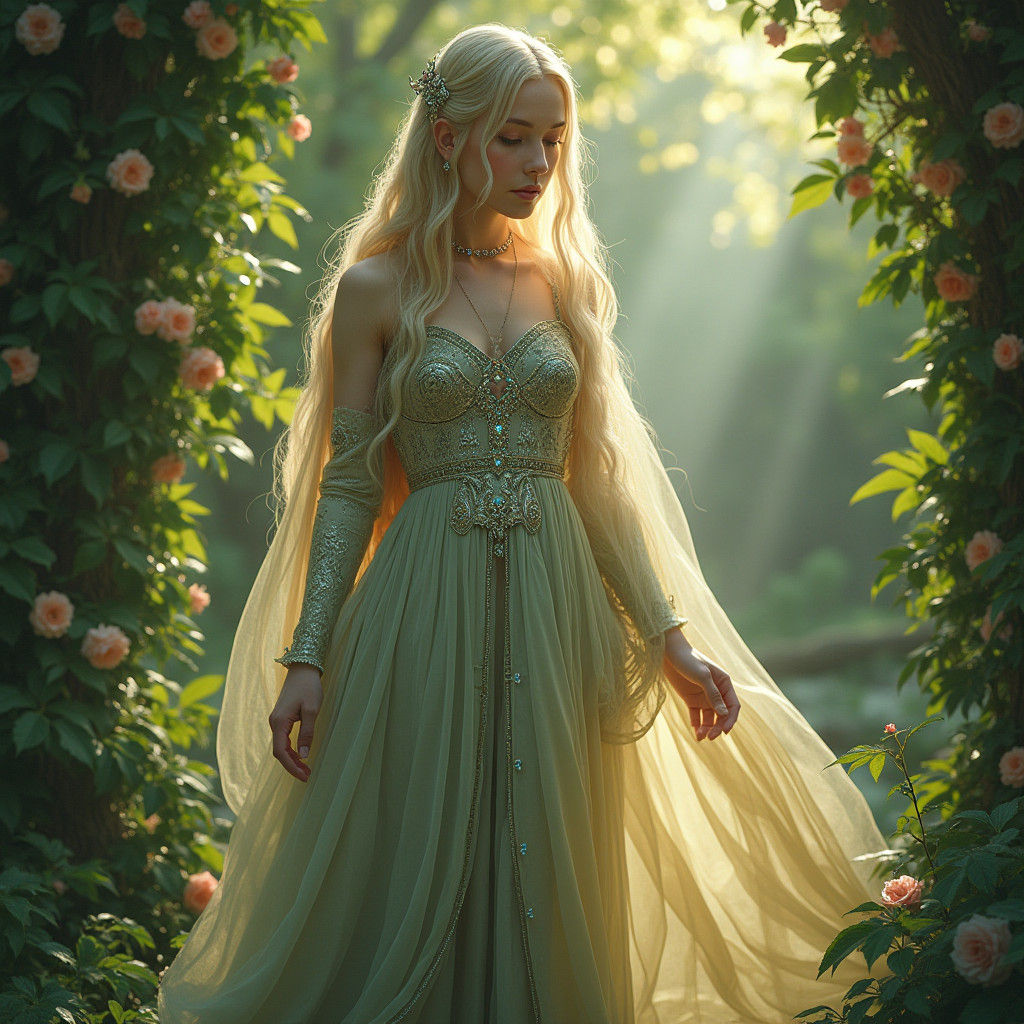 Ethereal Galadriel in Elven Realm, Hyper-Realistic