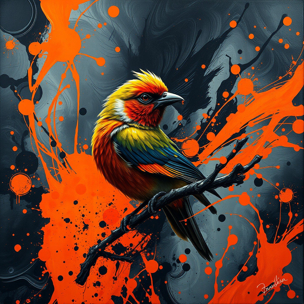 Vibrant Bird in Flight: Detailed Matte Painting
