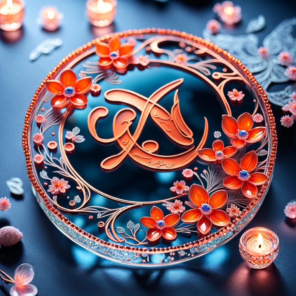 Bioluminescent Crystal Calligraphy with Vermilion Flowers