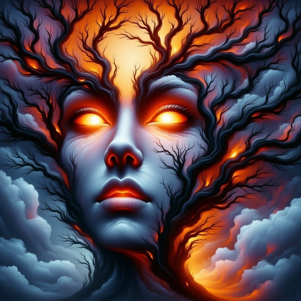 Surreal Tree of Life Woman's Face