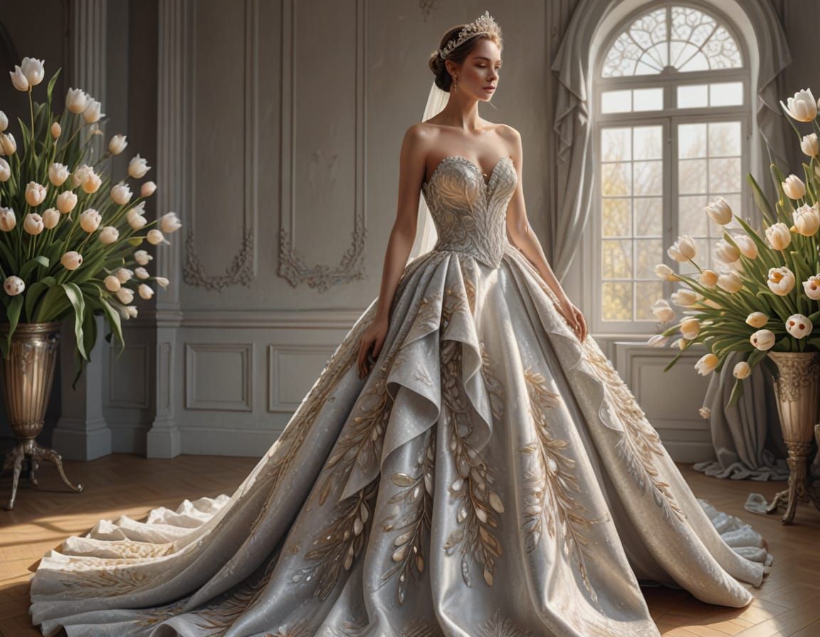 Woman in Strapless Wedding Dress: Hyper-realistic Digital Ar...