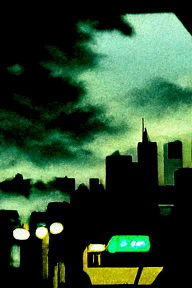 Apocalyptic City at Dawn in Neon Film Noir