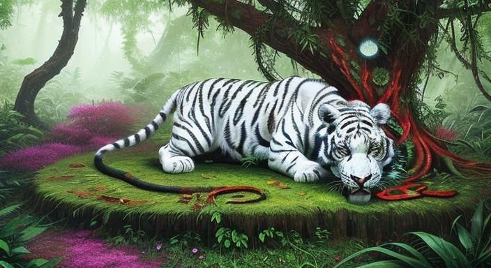 White Tiger in Jungle with Kintsugi Details