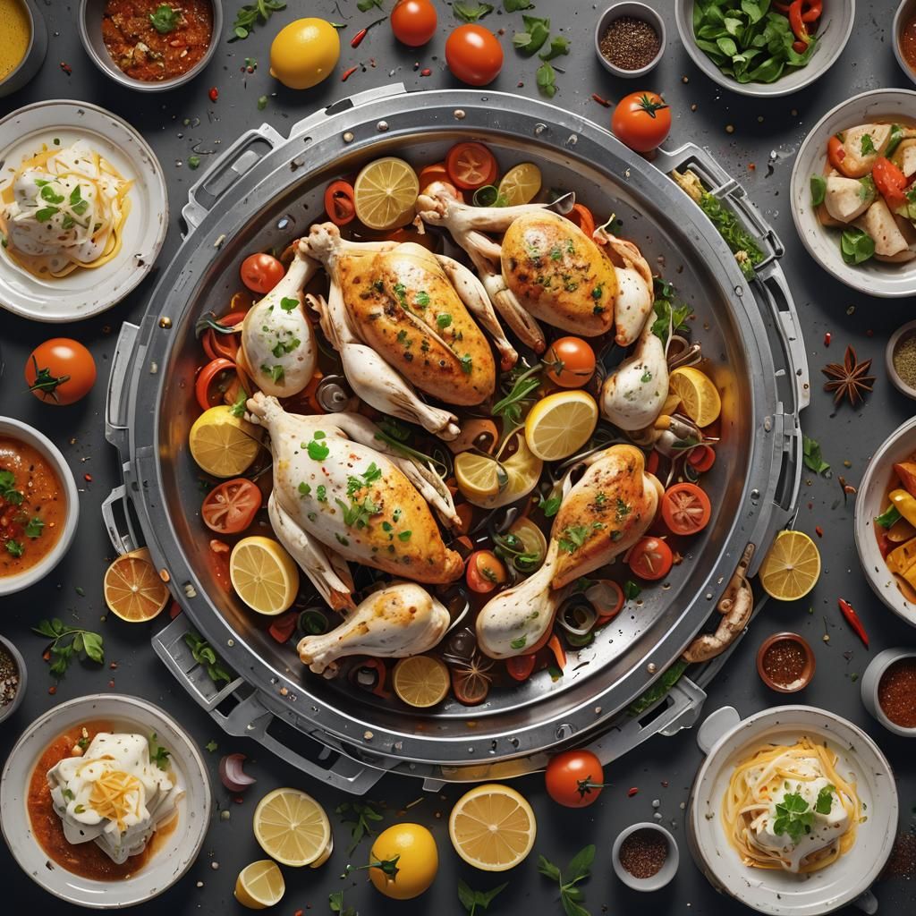 Futuristic Chicken Dish with Spices and Cheese