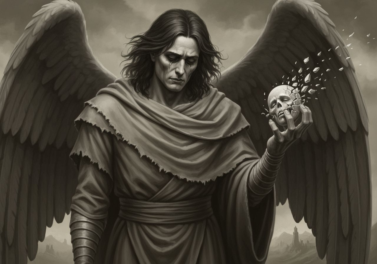 Grieving Angel of Death Holding Fractured Soul
