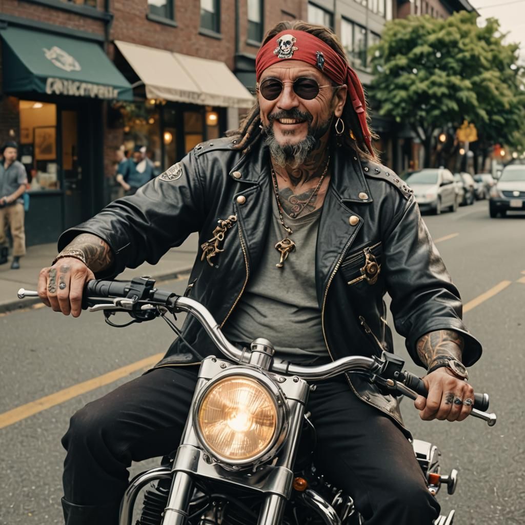 Pirate Rides Motorcycle Through Seattle in 8K