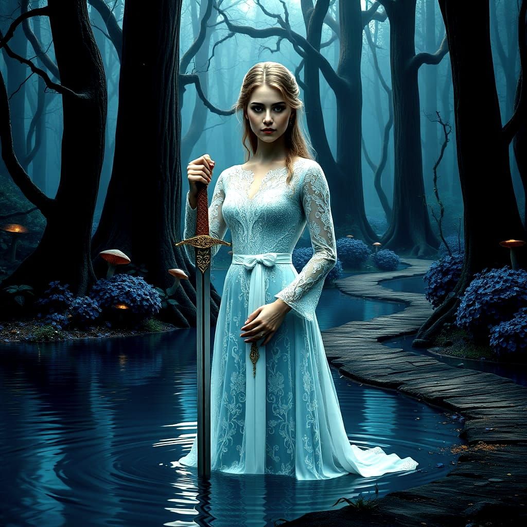 Lady of the Lake in Triadic Colors, Wielding a Sword
