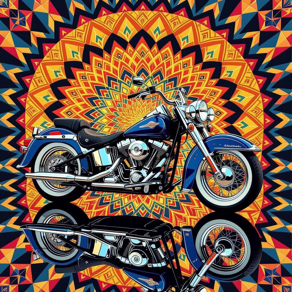 Vintage Harley-Davidson Motorcycle in Op Art Style