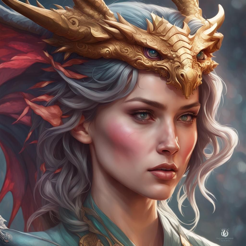 Beauty and Dragon Portrait in Detailed Splash Art