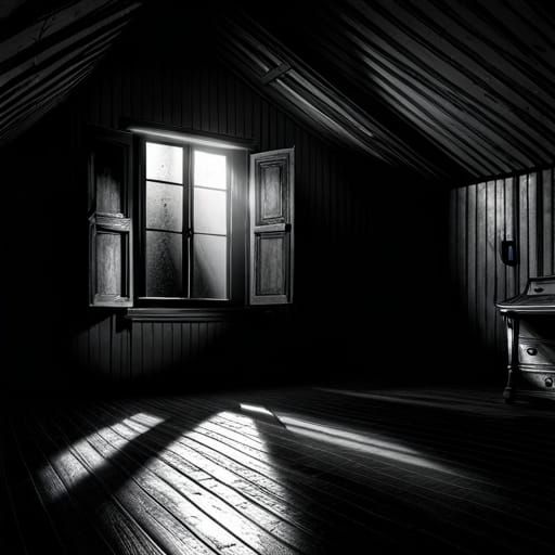 Eerie Shadow Figure in Dimly Lit Attic