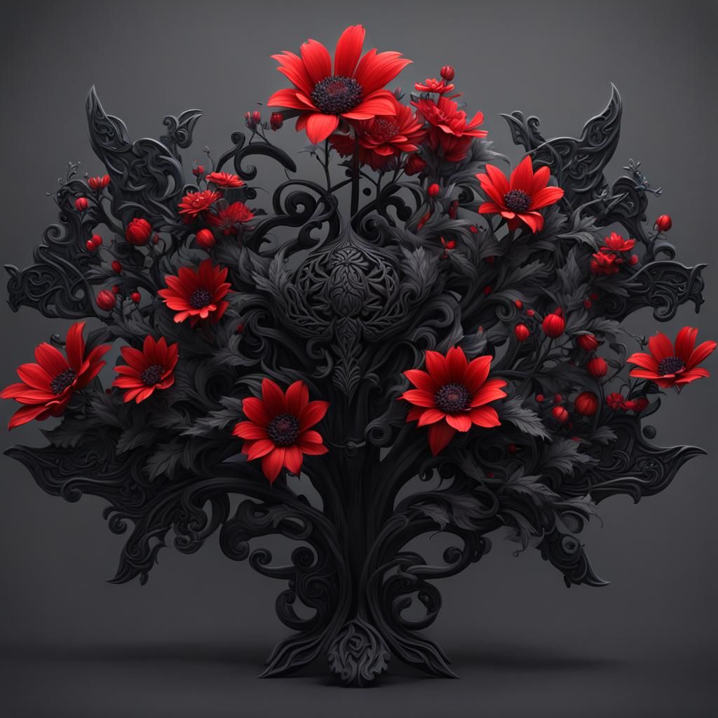 Celtic red flower with black leaves