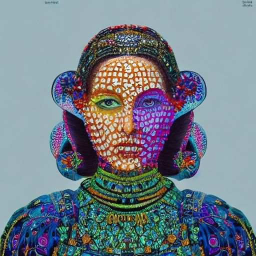 Weird futuristic mozaic woman