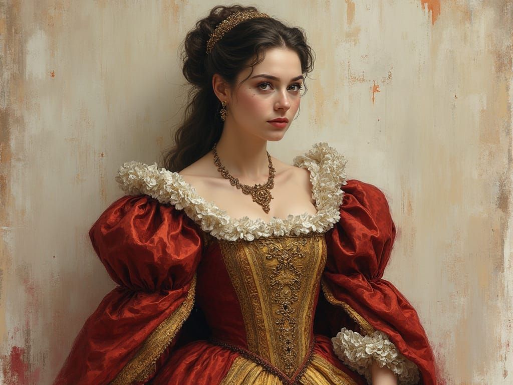 Tudor Era Noble Woman Portrait as Impasto Painting