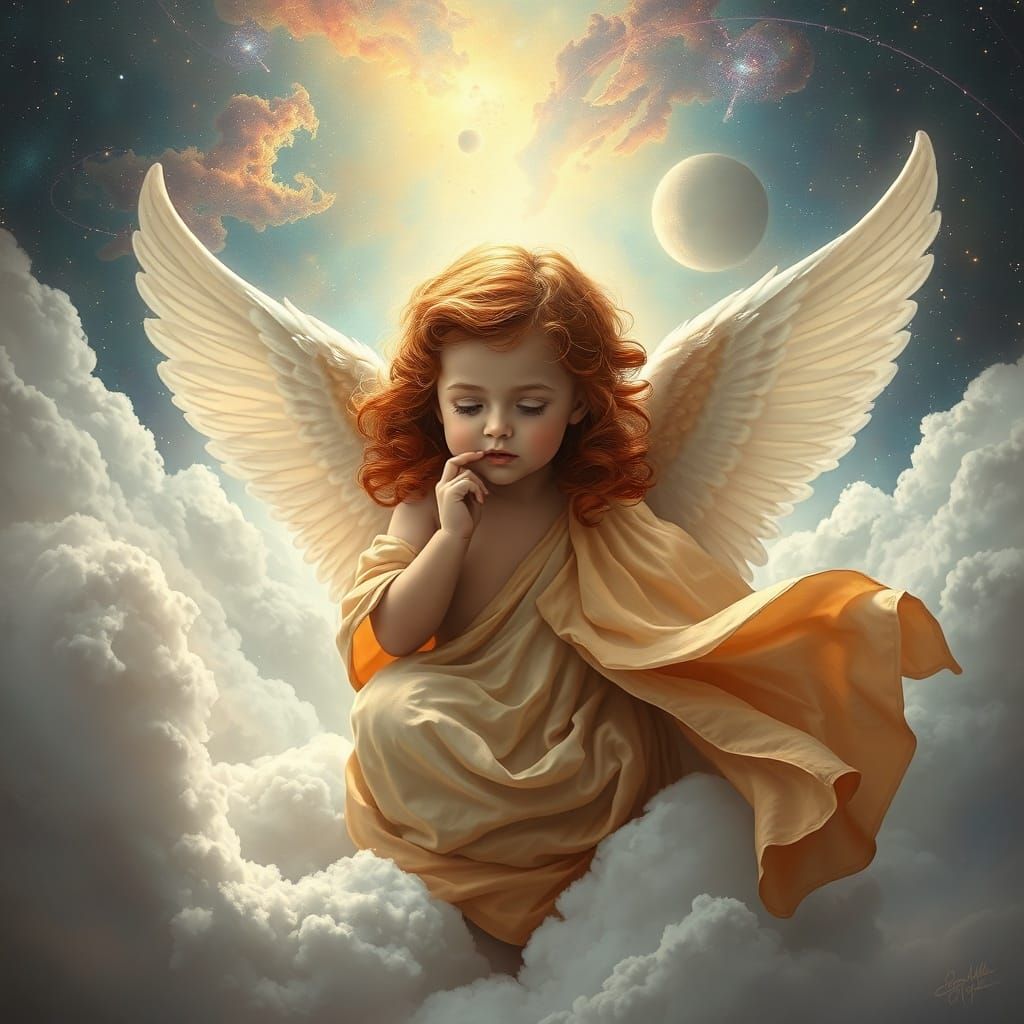 Baby Angel on Cosmic Cloud in Ethereal Digital Painting Styl...