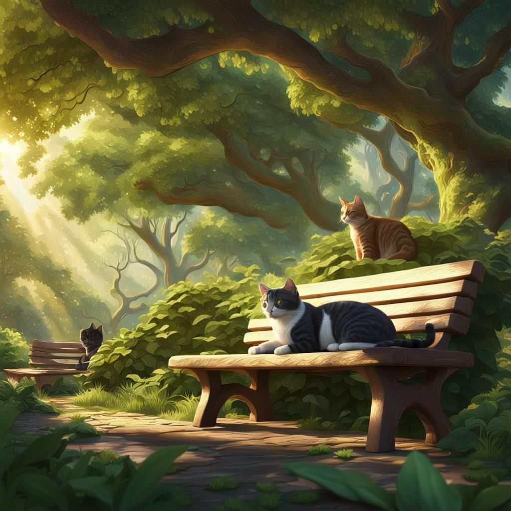 Cats Lounging in a Sunny Park: Matte Painting