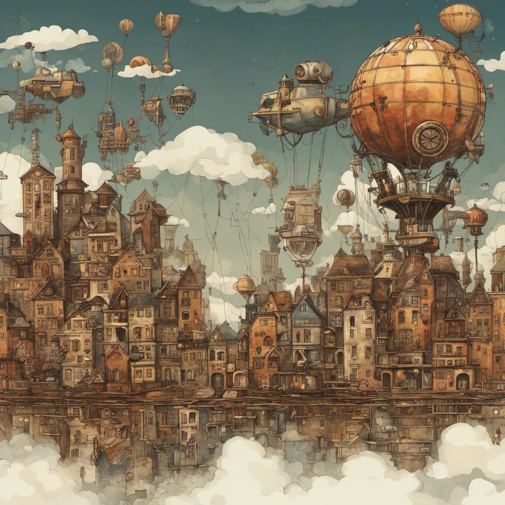 Steampunk City in the Sky, Abstract Art