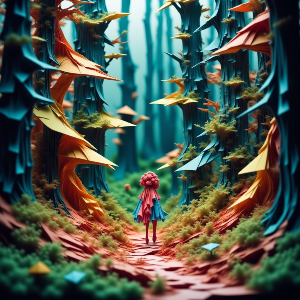 Snow White in Origami Style Forest