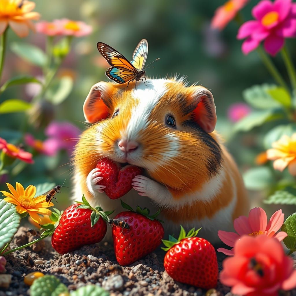 Beautiful Nature - Guinea Pig Eats A Strawberry In The Garde...
