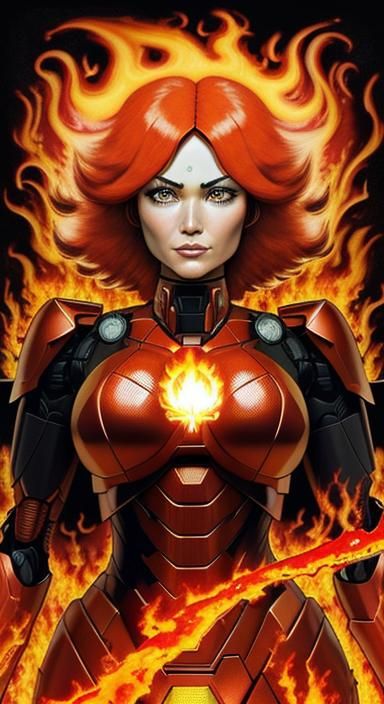 Fractal Magma Human Torch Mecha in Art Deco Style