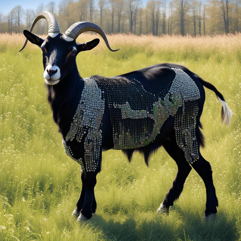 Crystal Obsidian Nubian Goat in Naive Art Style