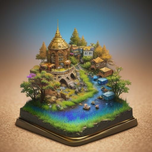 Hyperrealistic Miniature World in Splash Art Style