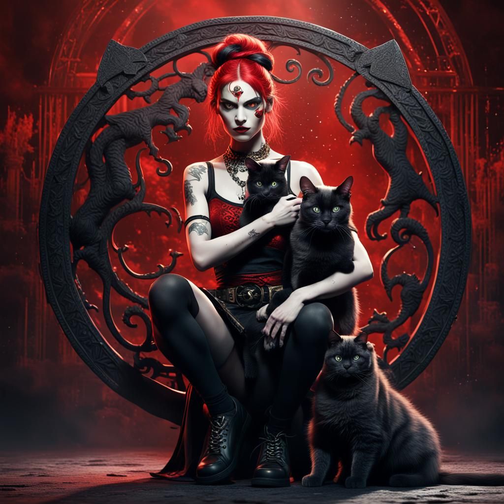 Grunge Dancer Logo with Cat in Red and Black