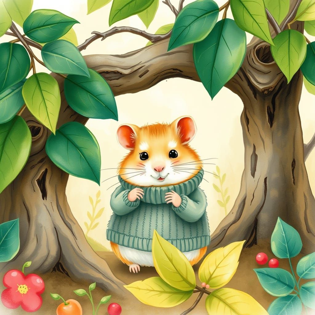 A hamster takes shelter under a branch when it rains.