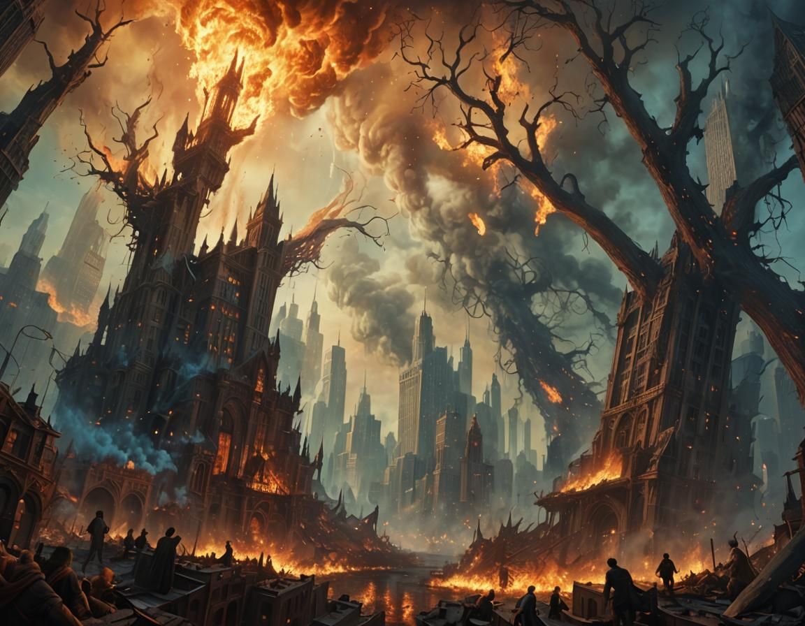 Chicago-Inspired Metropolis Engulfed in Flames