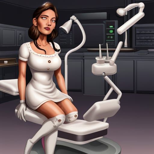 Dental Nurse in White Dress, Dark Fantasy Art