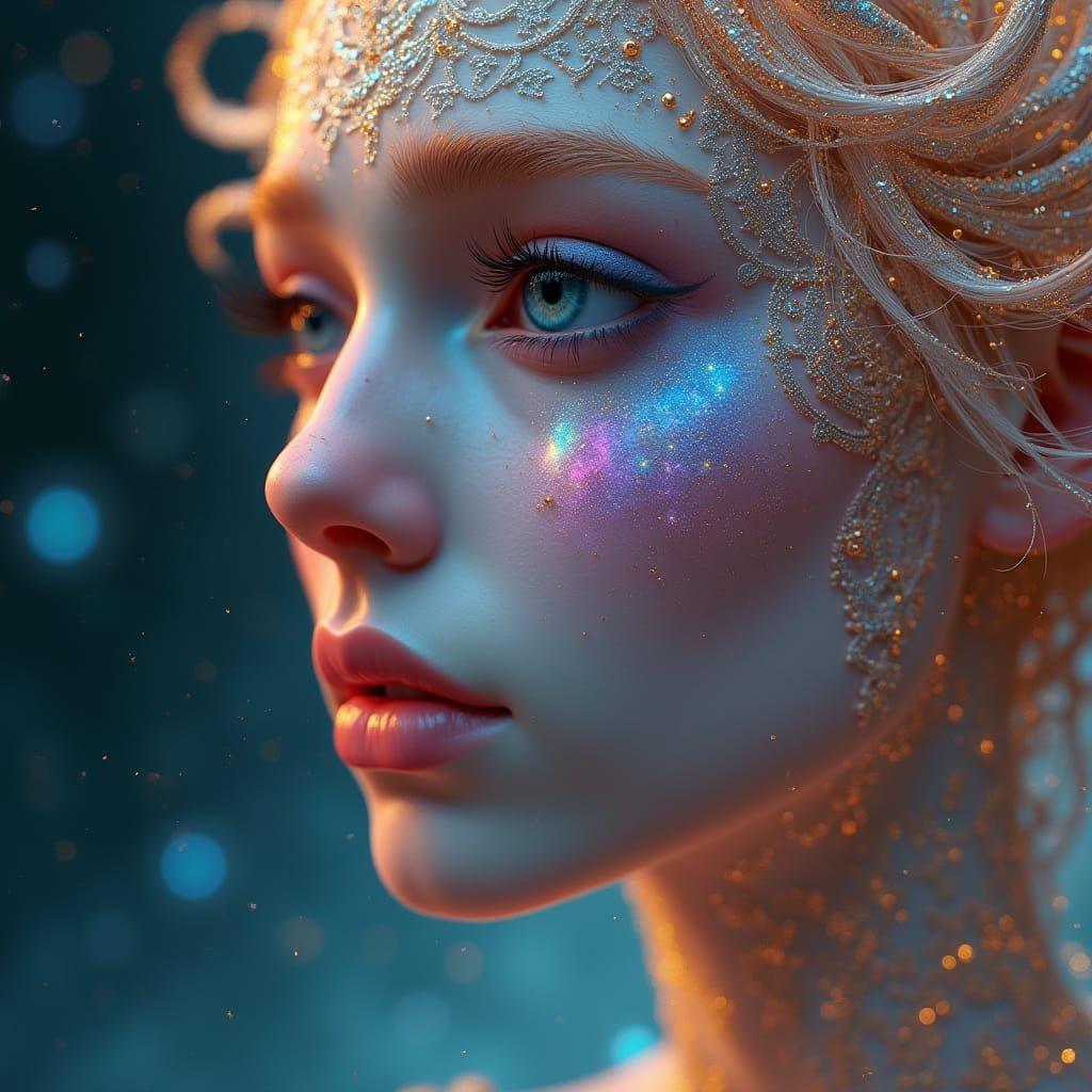 Celestial Goddess with Iridescent Tears of Stardust