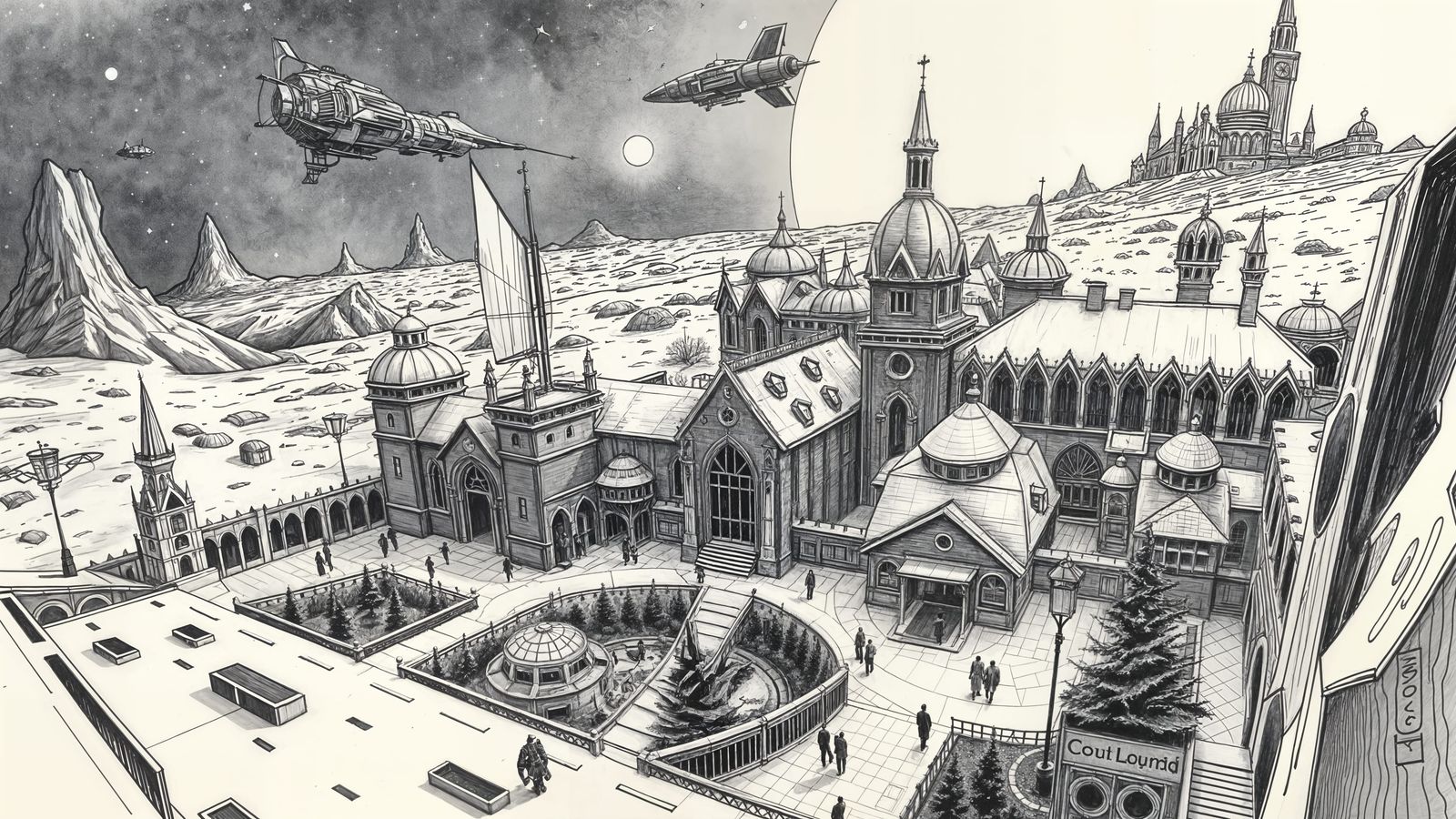 Surreal Moon Village Unfolds in Steampunk Splendor