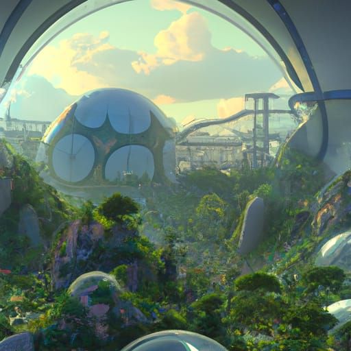 Futuristic Bio-Dome City in Anime Style