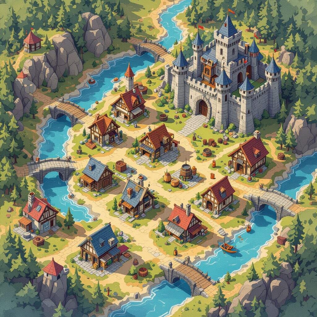 Low-Poly Medieval Minimap Painting