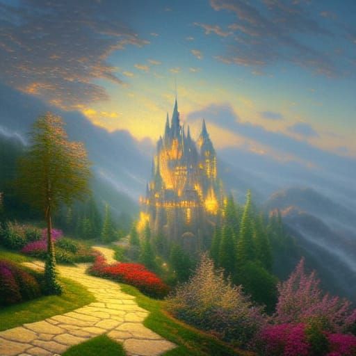 Ethereal Castle in the Sky: A Hyperdetailed 3D Fantasy