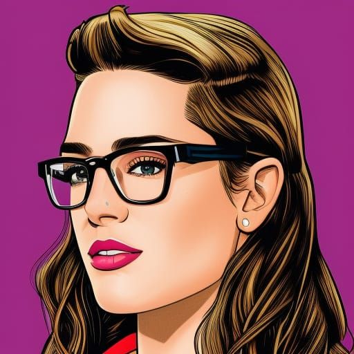 popart style, freckles, City Pop cute Nerdcore girl, marvel drawing style, line contou outline, perfect composition, bag...