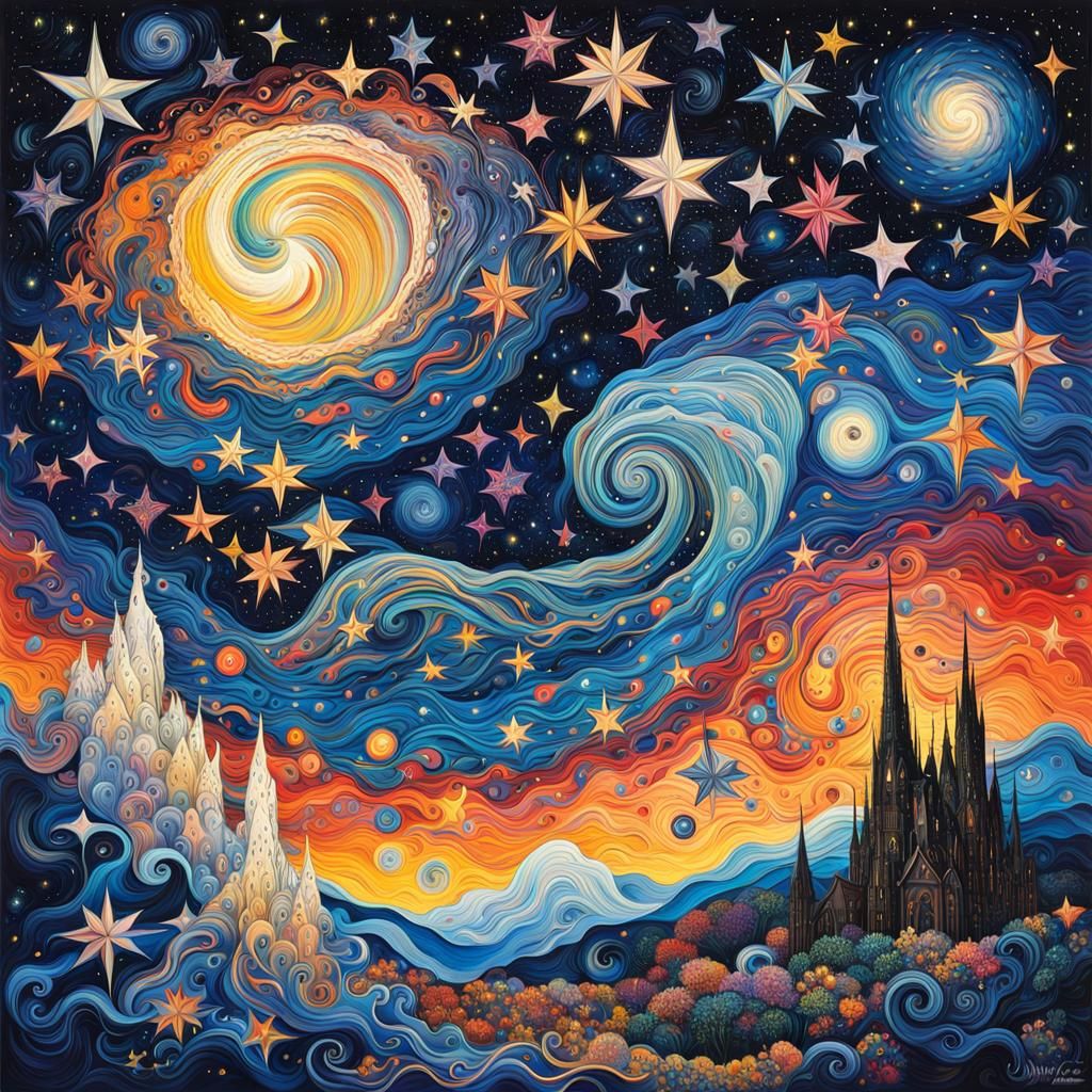 Intertwined Souls: Starry Night Abstract Expressionism