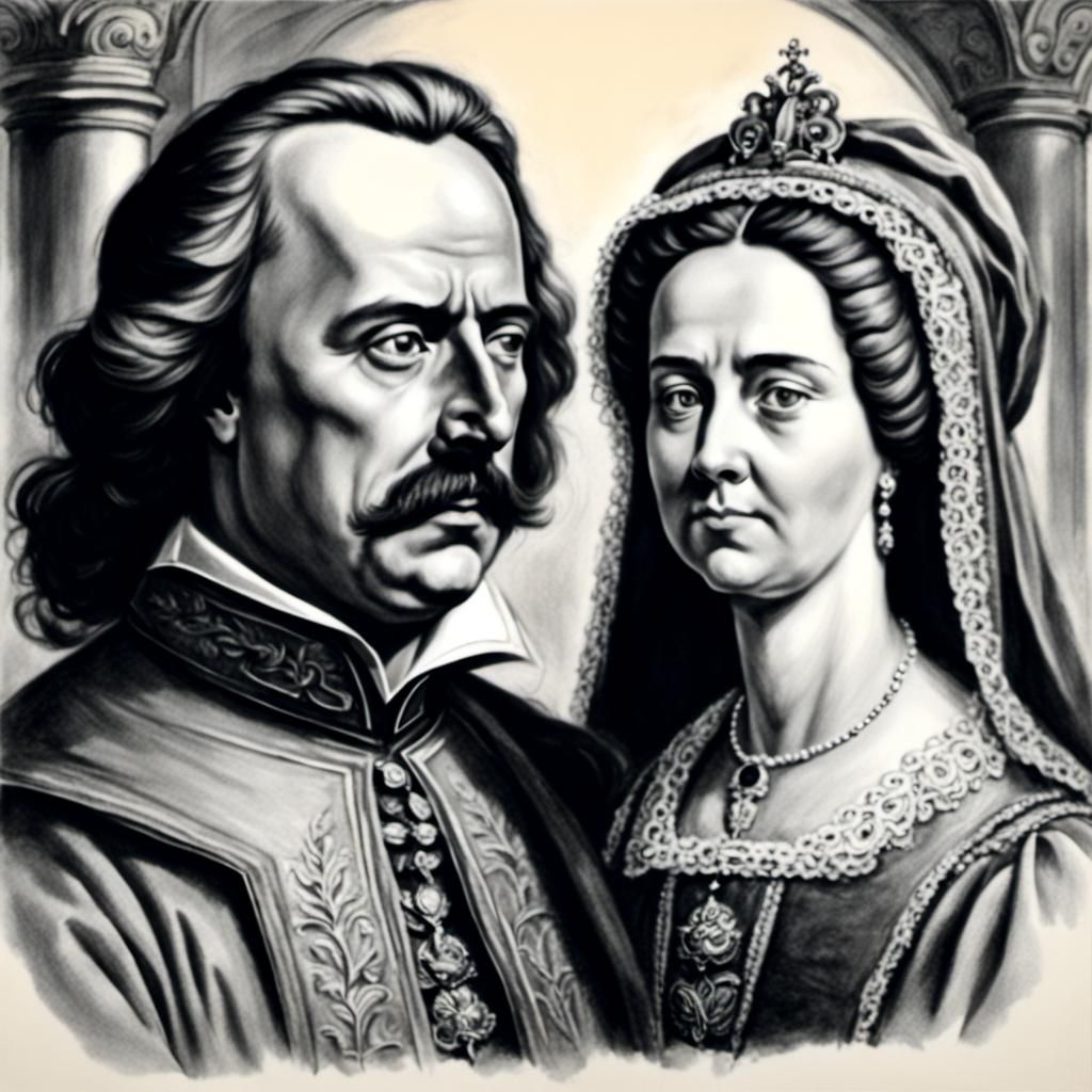Peter the Great and Eudoxia: Charcoal Portrait