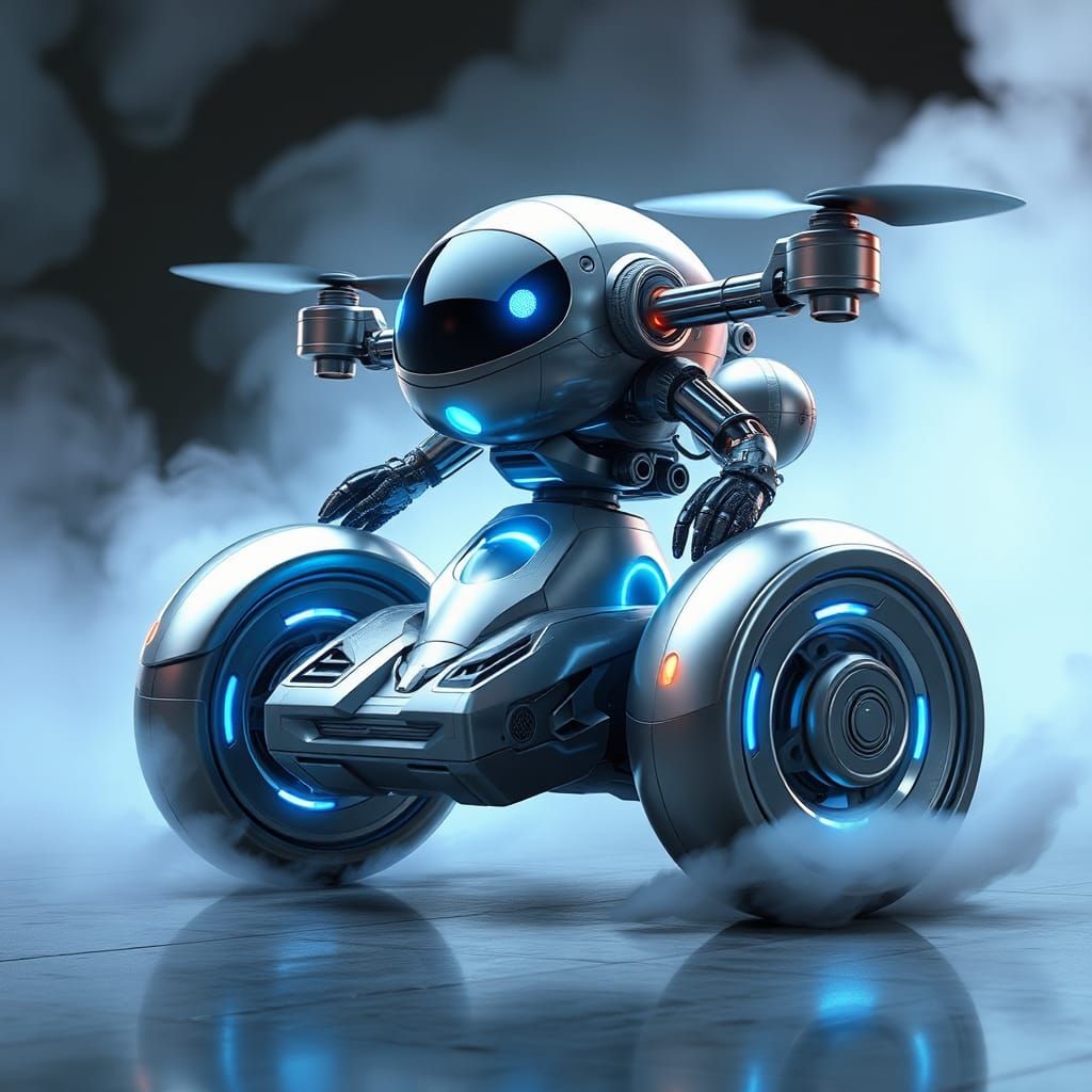 Futuristic Two-Wheeled Android Drone Transformation