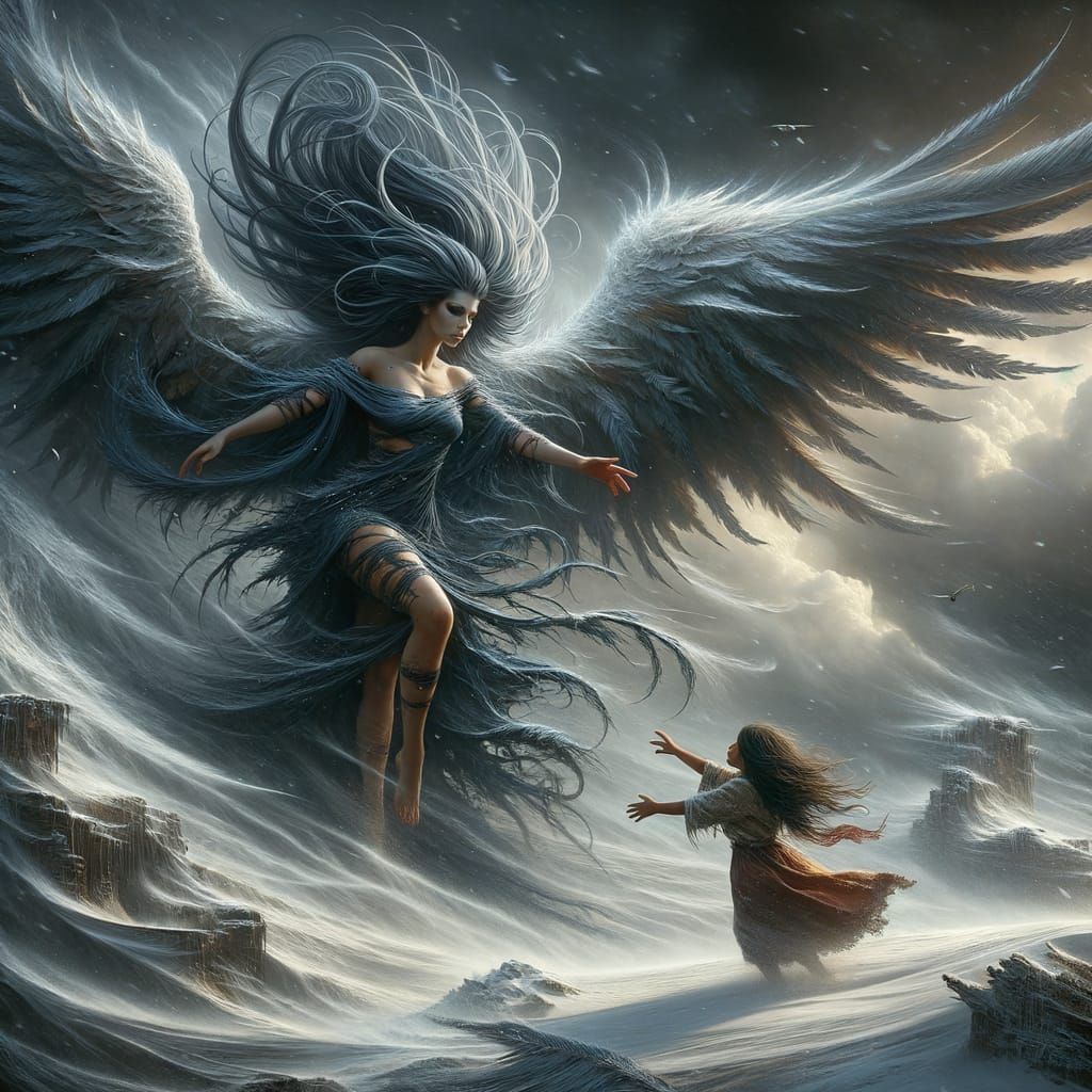 Angel Descends to Save Girl in Winter Storm