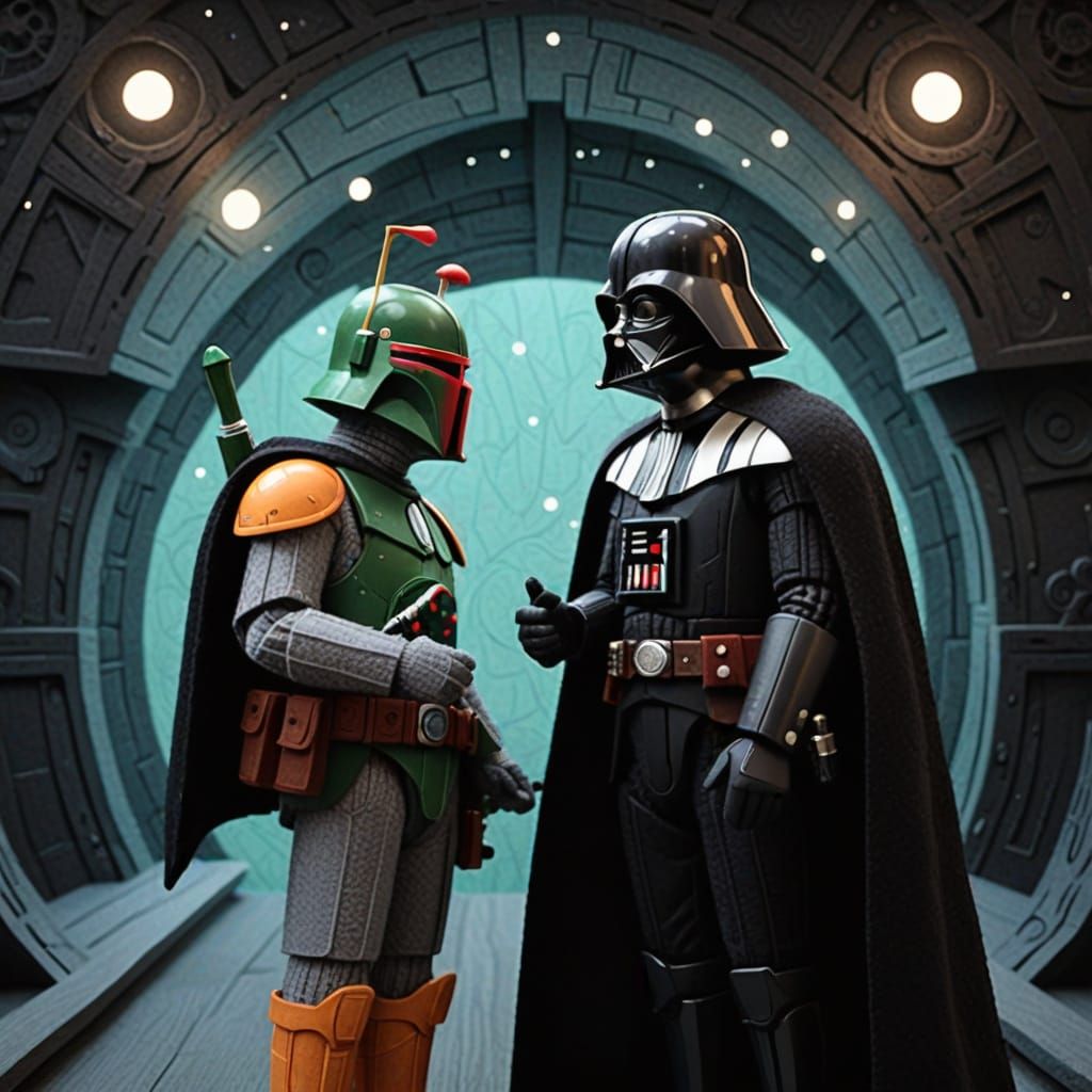 Darth Vader and Boba Fett in Felt Folk Art