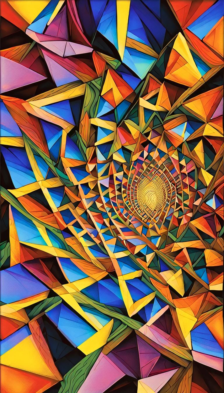 Four Dimensional Fractal Vortex in Cubist Psychedelic Art