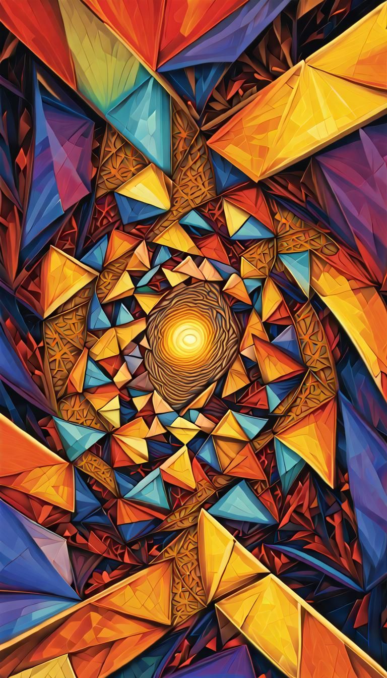 Four Fractal Vortices in Cubist Psychedelic Style