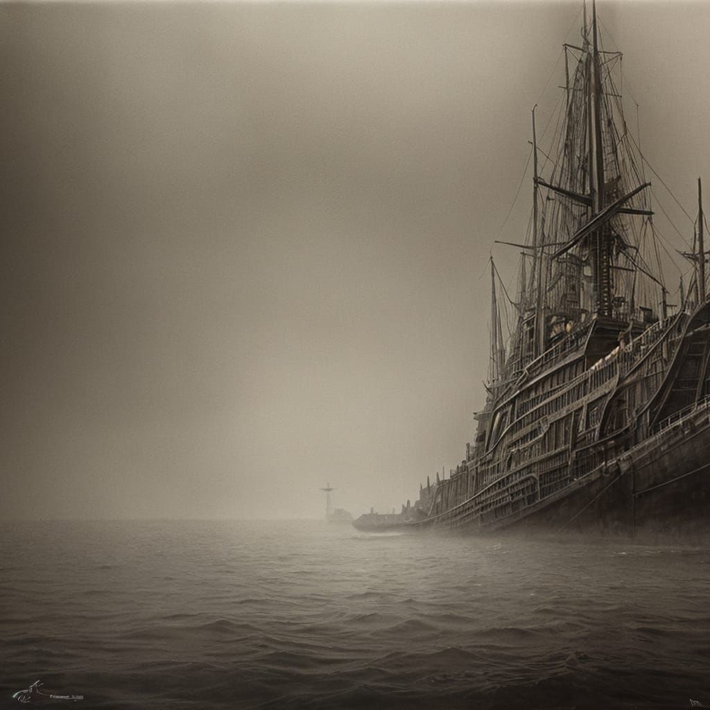 Surreal Ghost Ship in a Dark and Moody Night